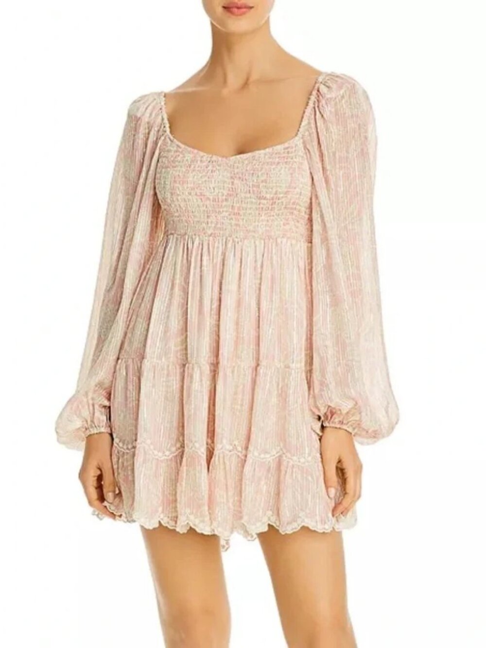 Hemant & Nandita Zahra in Peach Shimmer Smocked Mini Dress Size Small